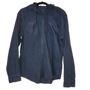 NWT Nomad Men's Navy Long Sleeve Hooded Button Down Shirt Size M Soft Cotton